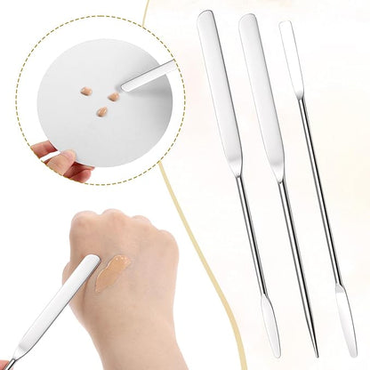 3 Pcs Makeup Spatula Foundation Spatula, Stainless Steel Facial Beauty Spatulas, Double Edged Tiny Makeup Palette Mixer Cosmetic Mixing Tool for Even Application Foundation