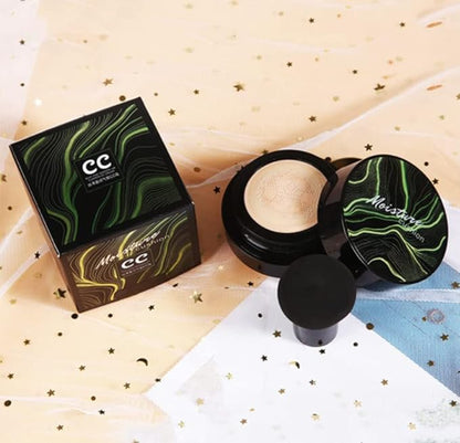 Mushroom Head Air Cushion CC Cream, CC Cream Foundation, Concealer Lasting Moisturizing Pigment CC Liquid Foundation, Matte Even Skin Tone Nude Makeup Base Primer (Ivory)
