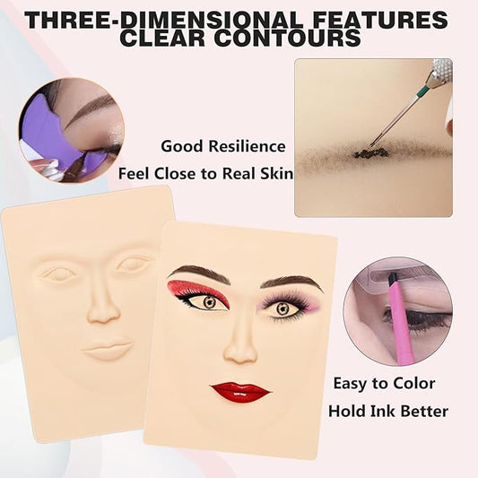 Makeup Practice Face - 3D Silicone Head with Realistic Skin, Pro Cosmetic Training Model for Eyebrow/Lip/Foundation, Salon & Home Use (Students/Artists)