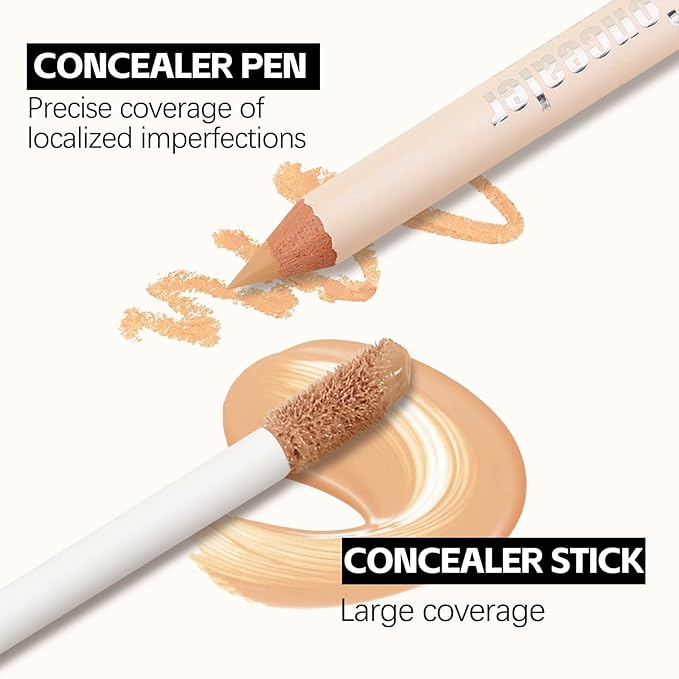Camo Concealer Stick and Pencil Set, Full Coverage Concealer Kit, Lightweight Long Lasting Liquid Concealer for Women All-Day Wear