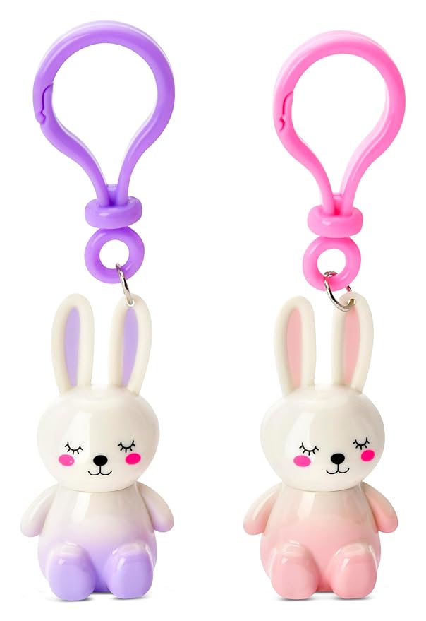 iscream Bunny Besties Tear and Share Classic Wand Lip Gloss Set on a Key Chain Bag Clip for Grab and Go Fun