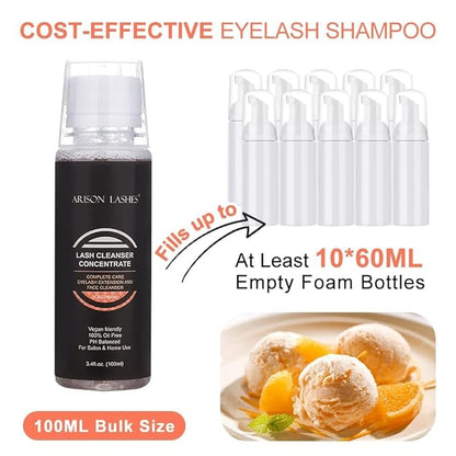ARISON LASHES Lash Shampoo Concentrate for Lash Extensions Eyelash Cleanser Concentrate Oil-Free Eyelash Extension Shampoo with Salon Home Care(100ML ICE Cream)