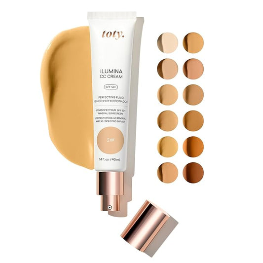 by Sofia Vergara - Ilumina CC Cream SPF 50+ & Ilumina Brush - 100% Mineral Color Correcting Cream + Angled Complexion & Foundation Blending Brush - Tinted moisturizer with spf - 2W Bundle