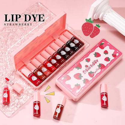 MYUANGO 10 Colors Lip Tint, Color Tinted Lip Stain, Moisturizing Lip Balm Liquid Lipstick Makeup Hydrating Long Lasting Lip Gloss (Strawberry)
