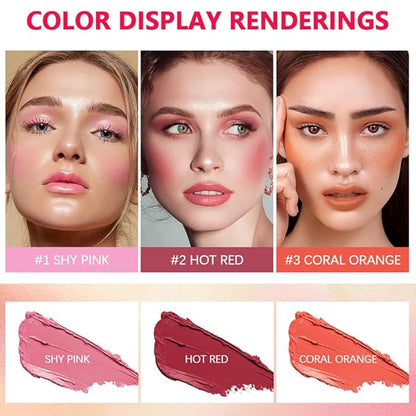 Multi-Use Makeup Blush Stick, Monochromatic Blush Beauty Wand for Cheek and Lip Tint with Long Lasting Hydrating Formula, Waterproof Silky Smooth Solid Moisturizer Stick (1# pink)