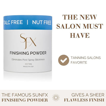 SunFX Post Spray Tan Translucent Finishing Powder | Talc Free | Sunless Tanning Powder with Large Professional Fan Brush & 100 pk of Disposable Sticky Feet
