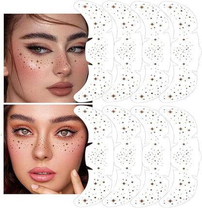 8Ps Face Glitter Speckles Patches, Brown Glitter Freckles Face Tattoo, Glow Up Makeup Patches, Cute Glitter Makeup Accessories for Women, Cosmetic Glitter for Face Gift