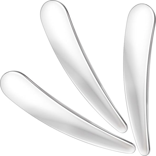3PCS Mini Makeup Cosmetic Spatula, Reusable Metal Makeup Spatulas Skincare Spoon, Facial Cream Mask Applicator Scoop, Mild Beauty Tools for Mixing, Sampling Face Eye Cream - Silver