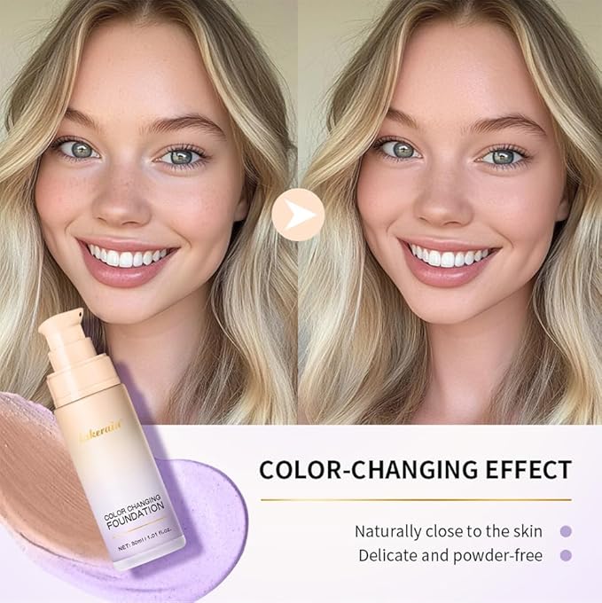 Colour Changing Foundation With Centella, CC Red Correction Cream, Color Correcting Formula for Blemishes, Red Skin, & Acne Marks, Liquid Foundation for Women-Purple