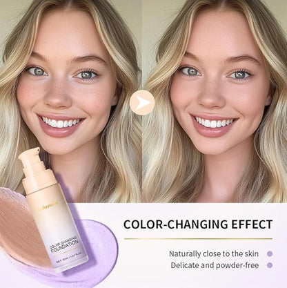 Colour Changing Foundation With Centella, CC Red Correction Cream, Color Correcting Formula for Blemishes, Red Skin, & Acne Marks, Liquid Foundation for Women-Purple