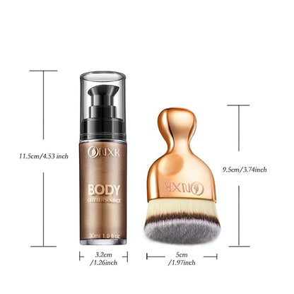 Body Glitter Oil Liquid Luminizer - Glow Hightlighter Shimmer Oil Illuminator Waterproof Long Lasting Moisturizing for Body & Face Bronzer Smooth Lotion with Makeup Brush by ONXK(#03 Rose Gold)