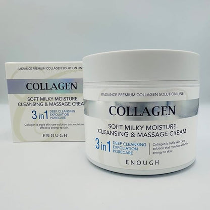 Enough Collagen Soft Milky Moisture Cleansing & Massage Cream, Deep Hydrating Face Cleanser and Makeup Remover, Korean Skincare for All Skin Types, 10.58 oz (300g)