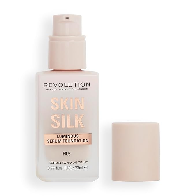 Revolution, Skin Silk Serum Foundation, Light to Medium Coverage, Lightweight & Radiant Finish, Contains Hyaluronic Acid, F0.5 Fair Skin Tones, 0.77 fl oz