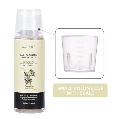 Eyelash Shampoo Concentrate 100ml Lash Extensions Cleanser Concentrate Freesia Natural Foaming Shampoo DIY Wash for Extensions Lashes with Salon Home Care-Makes 60ml Bottles