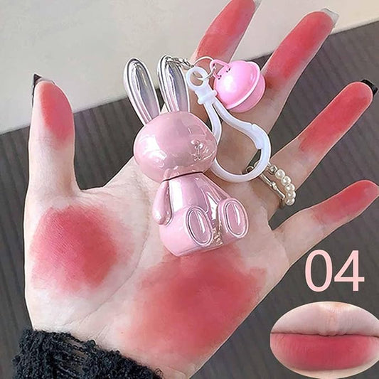 2Pcs Velvet Matte Lip Gloss Set,Cute Pink Rabbit Lip Glaze 2 in 1 Key Chain Liquid Lipstick,Non-Stick Cup Long Lasting Waterproof Bunny Lip Stain,Cute Lip Makeup for Girls