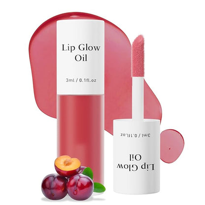 Hydrating Lip Glow Oil - Tinted Moisturizing Lip Gloss Plumping Non-Sticky Long-Lasting Shiny Fruit Flavor Lip Stain, 0.10 Fl Oz (Red Plum)