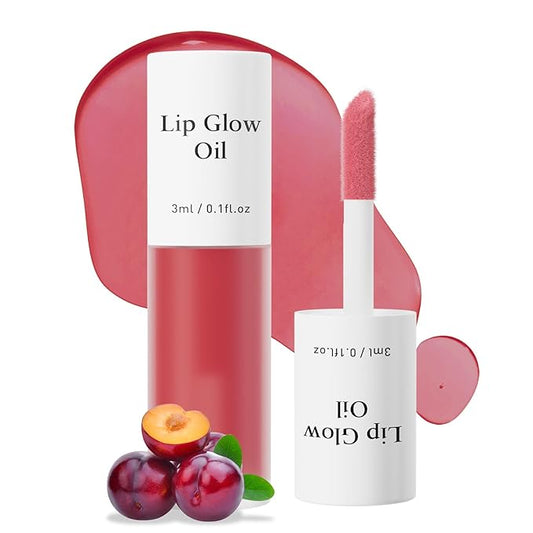 Hydrating Lip Glow Oil - Tinted Moisturizing Lip Gloss Plumping Non-Sticky Long-Lasting Shiny Fruit Flavor Lip Stain, 0.10 Fl Oz (Red Plum)