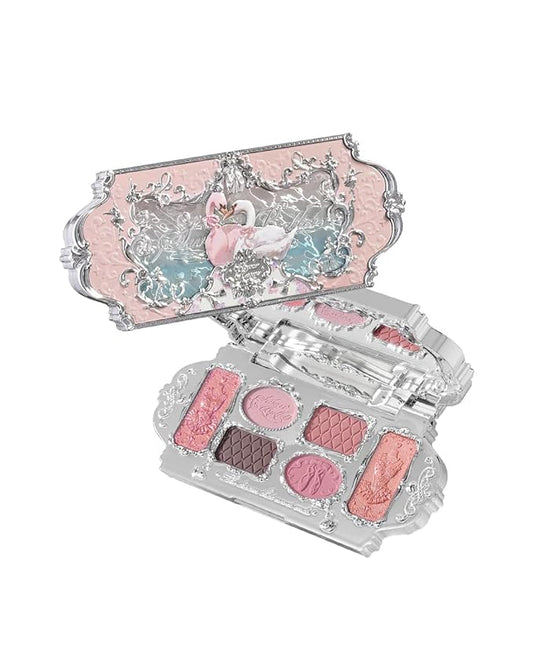 Flower Knows Swan Ballet Six-Color Makeup Palette,Eyeshadow,Blush,Highlighting & Contour All-in-One Face Makeup Palette with 4 Matte+2 Shimmer Pink Shades(03 Pink Swan,0.23 Oz)