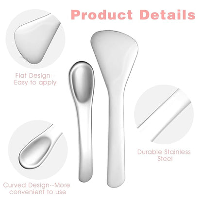 2pcs Mini Metal Cosmetic Spatulas, Reusable Facial Cream Mask Spoon Skincare Spatula Multifunctional Face Mask Applicator Tool for Mixing Sampling Lotions Eye Cream Moisturizers, Silver
