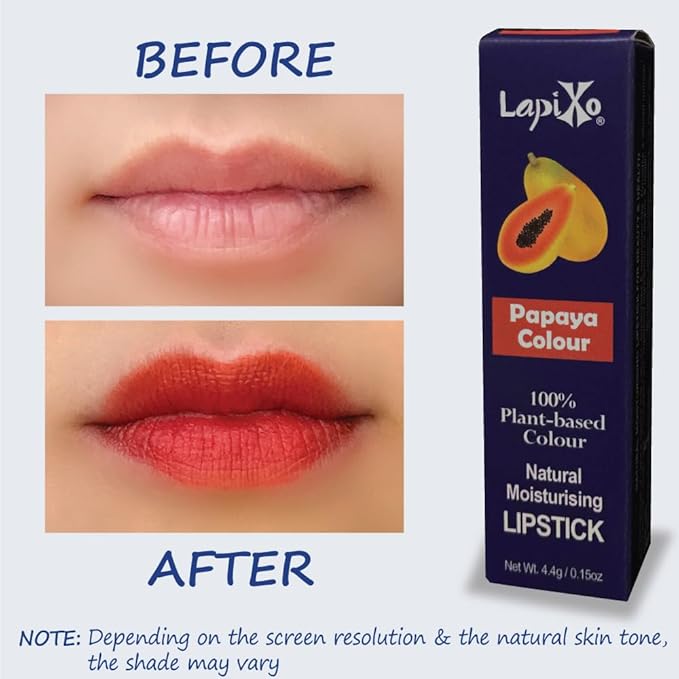 100% Plant-based Color Lipstick, Unique Formula, Natural + Moisturizing | Non-Toxic, All Food Ingredients, Antioxidant-rich, Natural Matte Vibrant Color, 4.4g/0.15oz (Papaya color)