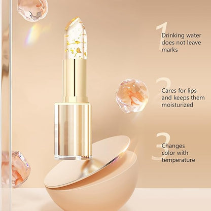 2Pcs Transferproof Color Changing Lipstick, Gold Crystal Color Changing Lipstick, Moisturizer Long Lasting Lip Balm for Women (Gold Crystal)