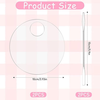 4Pcs Acrylic Makeup Palette, Makeup Mixing Tray Palette with Spatula, Cosmetic Foundation Palette Nail Art Palette for Beauty Salon Color Cream Liquid Foundation Mixing Palette(Round)