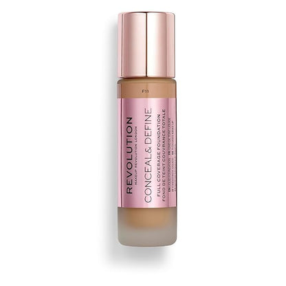 Revolution, Conceal & Define Foundation, Full Coverage, Long-Lasting Matte Finish, Vegan & Cruelty-Free, F11 Medium to Dark Skin Tones, 0.8 fl oz