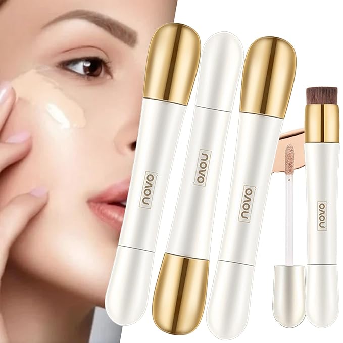 2 in 1 Foundation Anti-Wrinkle Concealer with Built-in Brush, Novo Foundation and Concealer Double Head Makeup Stick, Waterproof Long Lasting Anti-Wrinkle Concealer Foundation (3Pcs-Mix)