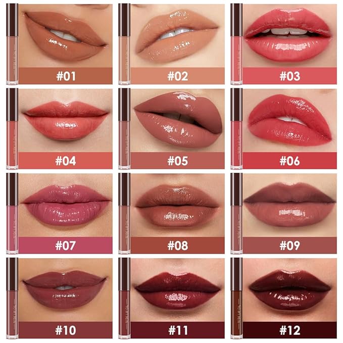 Hydrating Glow Lip Gloss Oil, Tinted Lip Plumper Lip Glosses Oil, Younger-Looking Lips Chocolate Scent, Non-Sticky Creamy Texture for Dry Lips, Brillo labial en aceite hidratante con brillo 08#