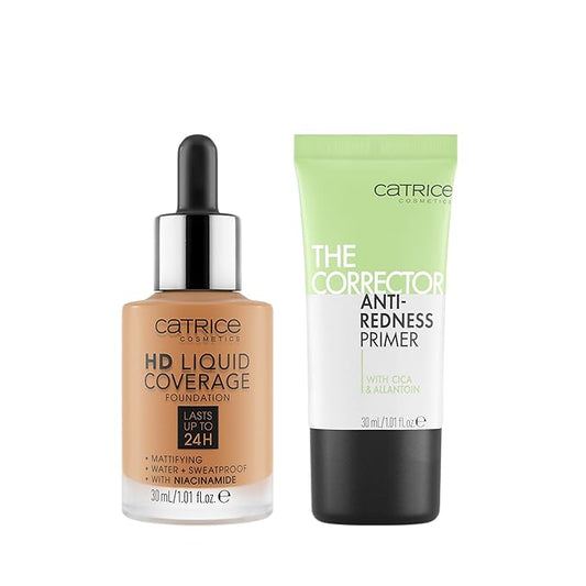 Catrice | HD Foundation 65 & The Corrector Anti-Red Primer| Full Coverage Makeup | Vegan & Cruelty Free