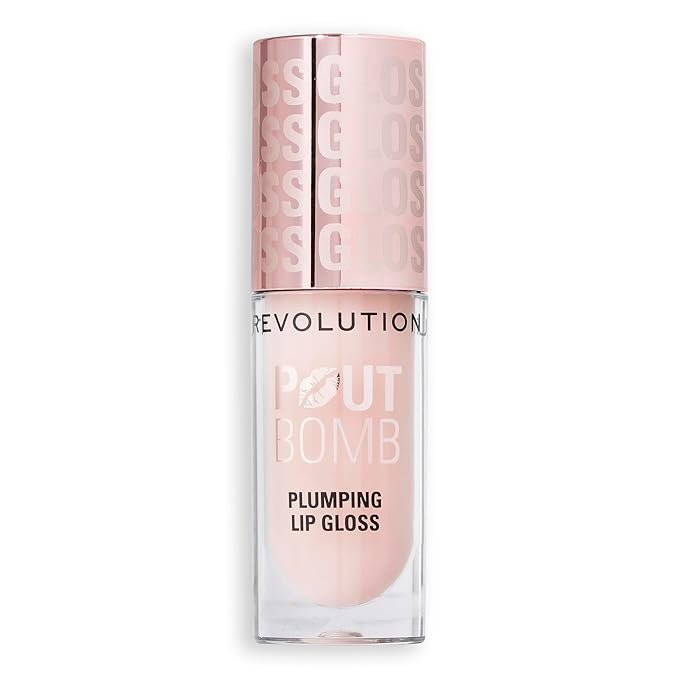 Revolution Beauty, Pout Bomb Plumping Lip Gloss, High-Shine for Glossy, Fuller & Plump Lips with Hyaluronic Acid & Peptides, Vegan & Cruelty-Free, Sheer Milky Nude, 0.15 Fl Oz