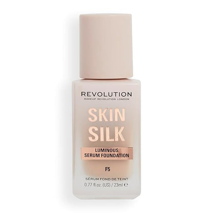 Revolution, Skin Silk Serum Foundation, Light to Medium Coverage, Lightweight & Radiant Finish, Contains Hyaluronic Acid, F5 Light Skin Tones, 0.77 fl oz
