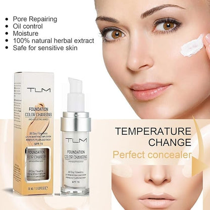 2Pcs TLM Color Changing Foundation Makeup, Moisturizing Flawless Full Coverage Face Foundation Color Changing for Woman All Skin.