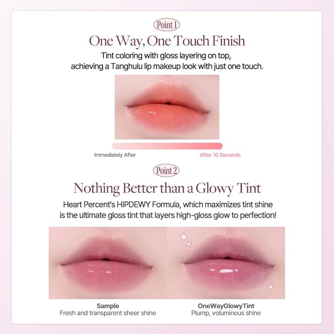 Heart Percent Dote On Mood One Way Glowy Tint, Glass-like High Shine Glossy Finish w/Long-Lasting Luminous Color Lip Stain for Glowy Look, #06. Faded Mauve