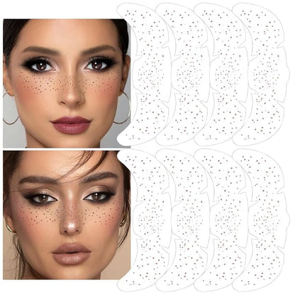 8Ps Face Glitter Speckles Patches, Rose Gold Glitter Freckles Face Tattoo, Glow Up Makeup Patches, Cute Glitter Makeup Accessories for Women, Cosmetic Glitter for Face Gift