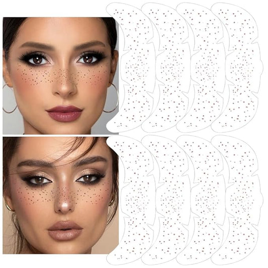 8Ps Face Glitter Speckles Patches, Rose Gold Glitter Freckles Face Tattoo, Glow Up Makeup Patches, Cute Glitter Makeup Accessories for Women, Cosmetic Glitter for Face Gift