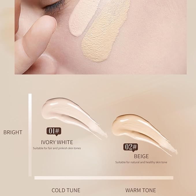 Long-Lasting Moisturizing Liquid Foundation, Waterproof, Concealer with Brightening Effect (01# Ivory White, 30ml)