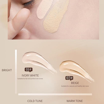 Long-Lasting Moisturizing Liquid Foundation, Waterproof, Concealer with Brightening Effect (01# Ivory White, 30ml)