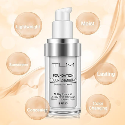 TLM Color Changing Foundation Liquid Base, BB Cream Makeup Base Concealer Cover Moisturizing Fluid for all Skin Tone, 30 ml