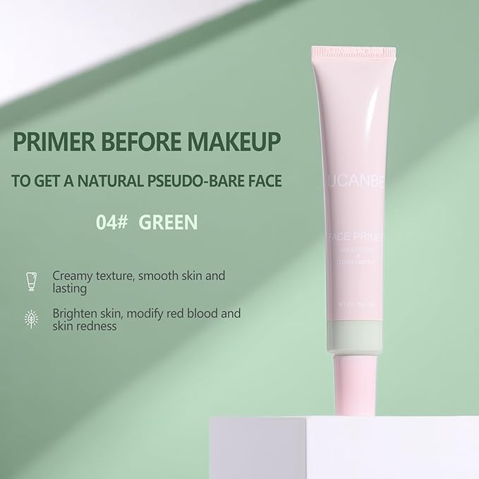 UCANBE Tone Adjusting Primer: Smooth Lightweight Face Primer - Facial Makeup Long-lasting Prime - Evens Skin Prime for Red Blood and Skin Redness（Green，1.06 Oz)
