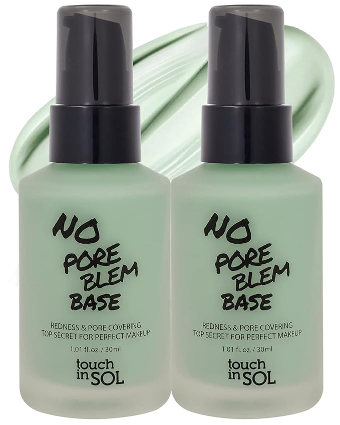 TOUCH IN SOL Redness Correcting Base Primer - Pore Minimizing Green Toned Makeup Base - Tone Neutralizing before Foundation - Minimize Rosacea, Redness - No Pore Blem Primer Base, 1.01 fl.oz. 2 Pack