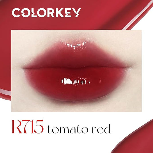 COLORKEY Lip Gloss Mirror Series, Hydrating Lip Gloss with Essential oil, High Shine Glossy Lip Tint, Hydrated & Fuller-looking Lips, Long-Lasting Liquid Lipstick (R715 tomato red)