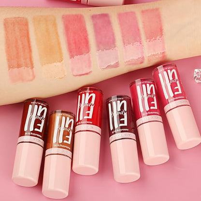 2PC Lip Oil and Metallic Glitter Pink Lipstick,Natural Lip Plumper,Fruit Flavoured Lip Oil,For Dry Lip's Moisturizing Hydrating,Vegan & Cruelty-free (03 Aphrodite+15)