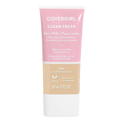 COVERGIRL Clean Fresh Nourishing Skin Tint, 550 Light/Medium, Liquid Foundation, Dewy Finish, Infused with Coconut & Aloe, Vegan Formula