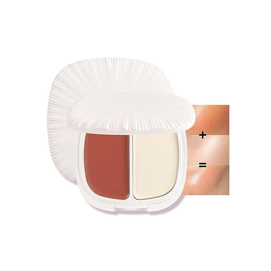 2 in 1 Highlight Blush Palette, Blendable Blush & Highlighter Set Shimmery Metallic Finish, Long-lasting Waterproof Multi-purpose Contour & Highlight Blush Makeup Palette (03)
