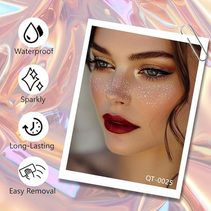 8Ps Face Glitter Speckles Patches, LaserSilver 8 styles Glitter Freckles Face Tattoo, Glow Up Makeup Patches, Cute Glitter Makeup Accessories for Women, Cosmetic Glitter for Face Gift