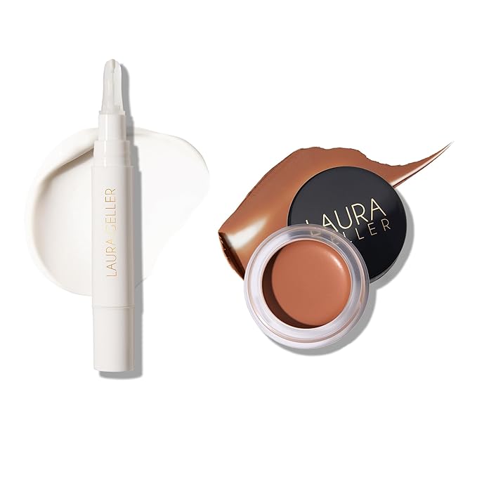 LAURA GELLER NEW YORK Under Eye Brightening Color Correcting Makeup Kit - Includes Illuminating Undereye Primer and Cancel-n-Conceal Darkness Neutralizing Perfector, Tan/Deep