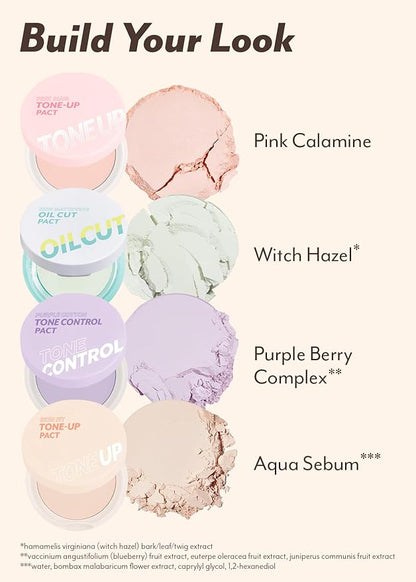 I'M MEME Compact - Skin Fit Tone Up Pact | FLawless Finish with Aqua Sebum, Soft & Velvet Pressed Powder Compact, Smooth Pores & Fine Lines, Korean Makeup, Translucent, Oily Skin, 0.35 Oz