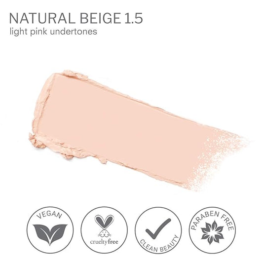 Camera Stick Foundation by True + Luscious - Full Coverage Cream Foundation - Non-Comedogenic & Hydrating Formula - Vegan, Paraben Free, & Cruelty Free - 0.49 oz (Shade 1.5: Natural Beige)