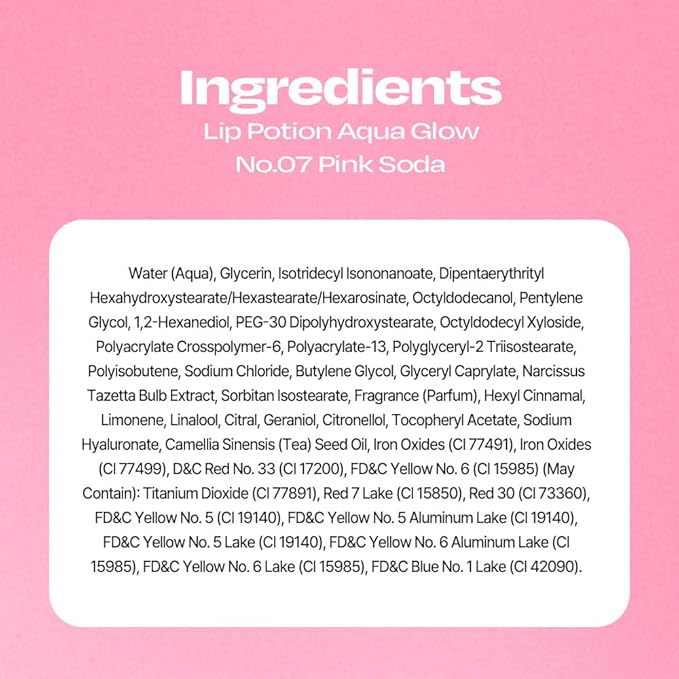 Lip Potion Aqua Glow No.7 Pink Soda | Hydrating, Non-Sticky Gloss with Sheer Radiance | 0.3 Oz